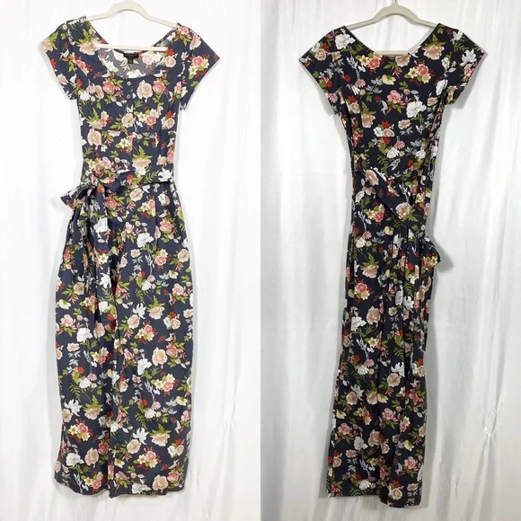 Anthropologie X Current Air Clea Wide Leg Belted Button Front Jumpsuit Floral - Picture 2 of 11